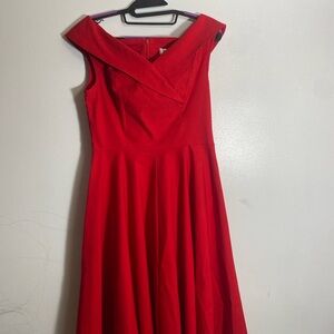 Red Asymmetrical Pleated Off-Shoulder Cocktail Dress